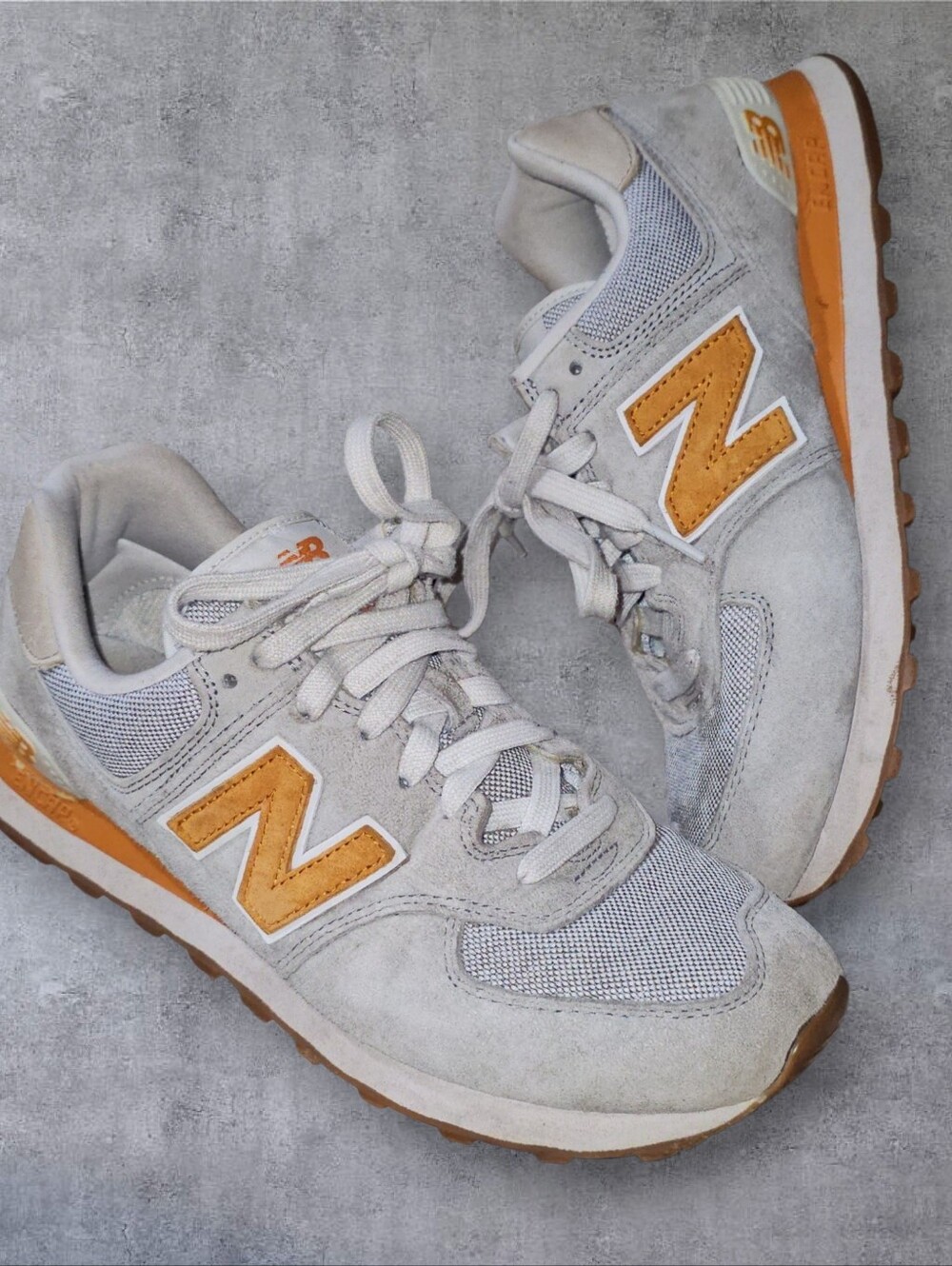 New Balance Grey Suede & Mesh Sneakers with Orange Accents Size 8.5